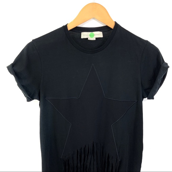 ♻️DONATED♻️ STELLA McCARTNEY Short Sleeve Tee XS / Small Black Star Fringe E19 - Picture 3 of 12